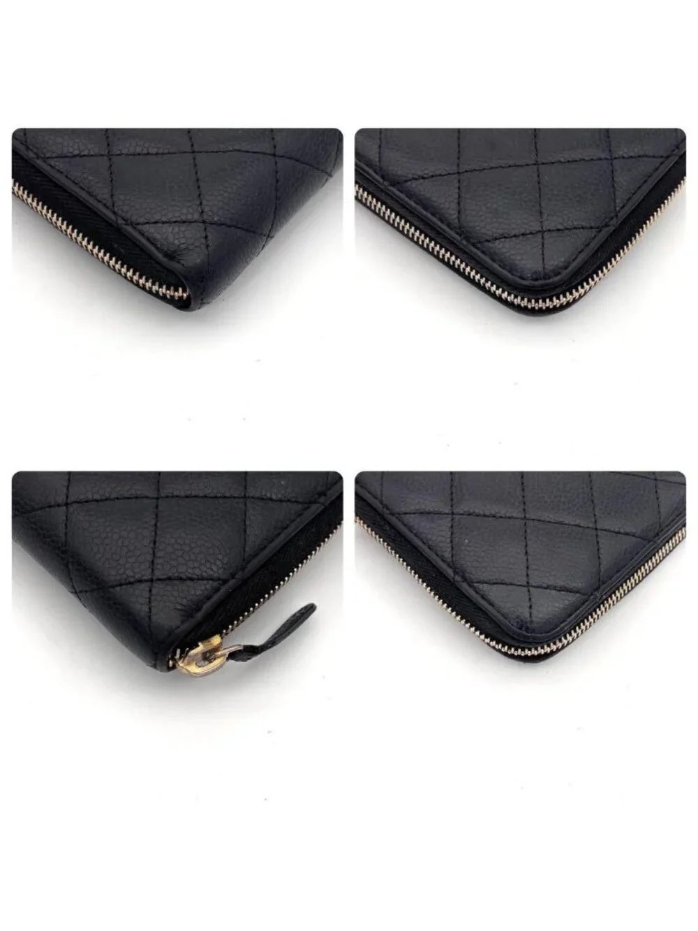 Chanel Quilted Caviar Leather Zip Around Wallet Black